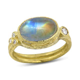 Delicate Double Band with Oval Rainbow Moonstone