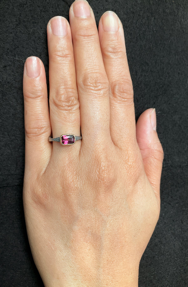 Rhodolite Forged Ring on hand