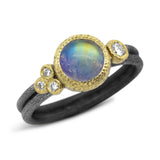 Delicate Double Band with Round Rainbow Moonstone