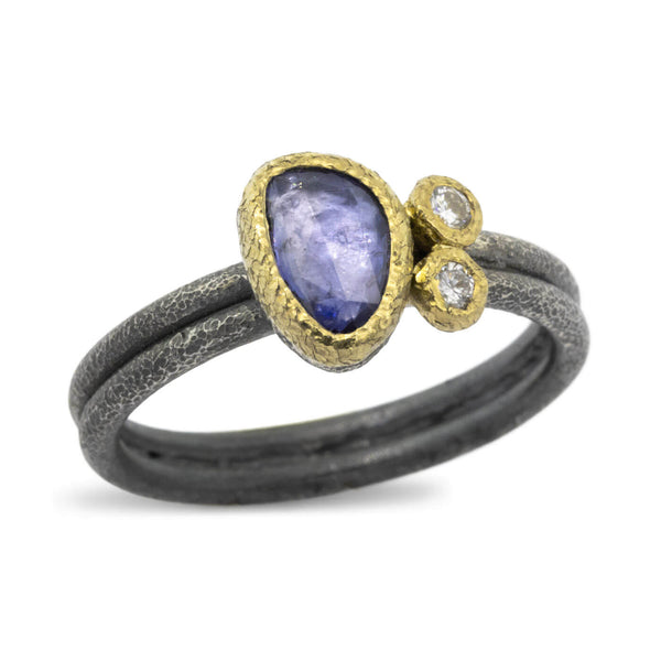 Delicate Double Band Sapphire Ring with diamonds