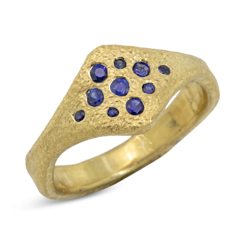 Large Forged Sapphire Ring in 18k gold
