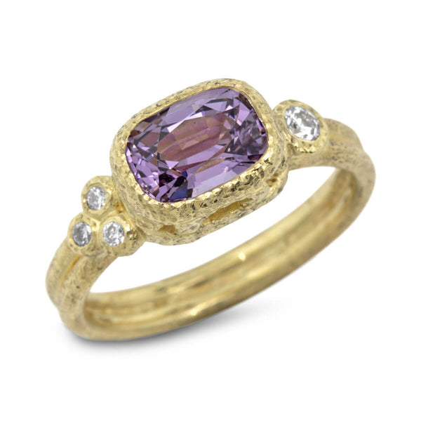 Delicate Double Band Elongated Cushion Cut Spinel Ring with diamonds