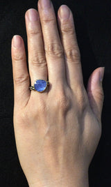 Delicate Double Band ring with free form tanzanite on hand