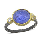 Skinny Pebbles Free-form Tanzanite Ring with diamonds
