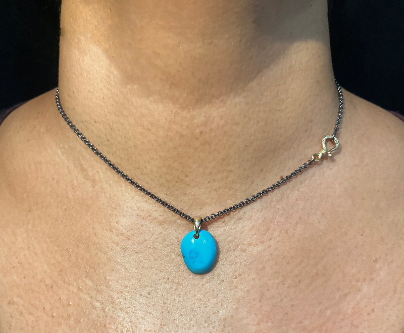 Kingman Mine Turquoise Pendant on neck