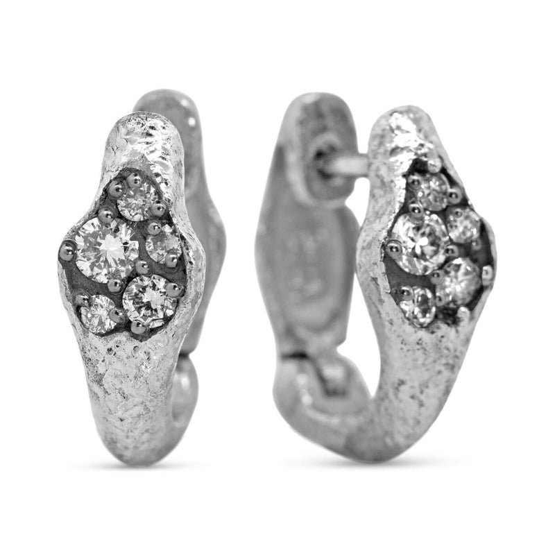 Dew Pond Diamond Hinged Hoop Earrings in 14k white gold