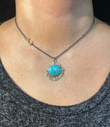Wave Pendant with Free-form Turquoise and Diamonds on neck