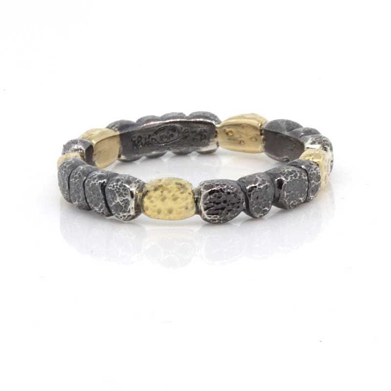 Chunky Pebbles Band in oxidized silver and 18k gold