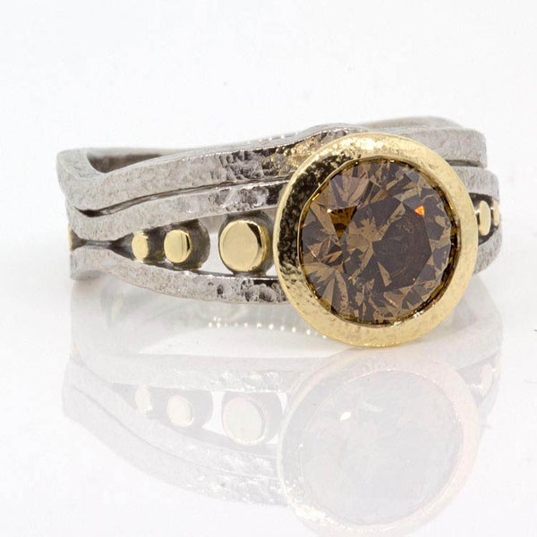 Custom Cognac Diamond Ring with Shadow Band 