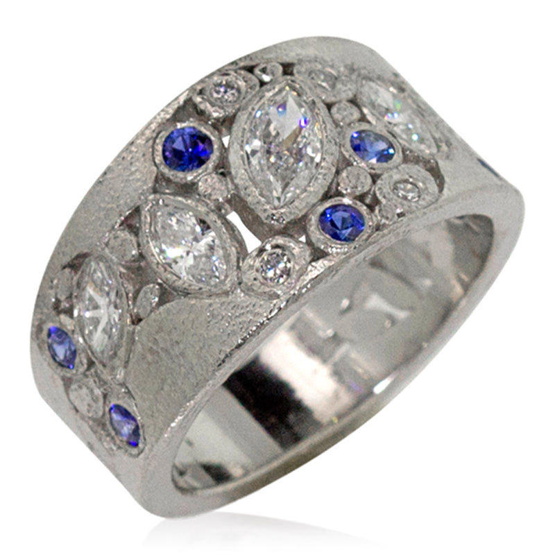 Custom River Pebbles Sapphire and Diamond Ring 