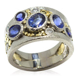 Custom River Pebbles Ring with sapphires and diamonds top