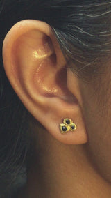 Gold Pebble Black Diamond Stud Earrings