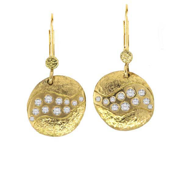 Riverbed Dangle Earrings with White Diamonds in 18k Gold