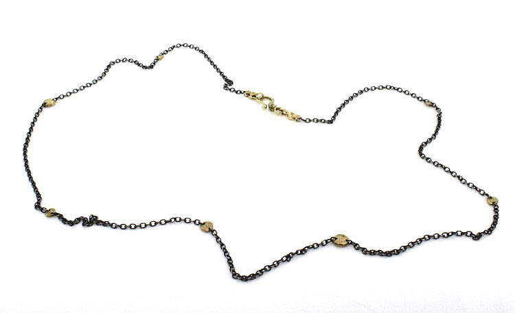 Oxidized Silver Chain Necklace with Gold Pebbles