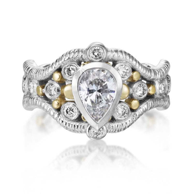 Custom Double Curve Ring with Pear Shaped Diamond 
