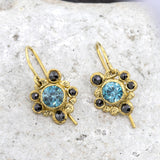 Blue Zircon Earrings with Black Diamonds