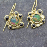 Ethiopian Opal Earrings with Black Diamonds