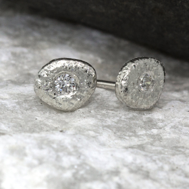 Single Pebble Diamond Stud Earrings in Sterling Silver
