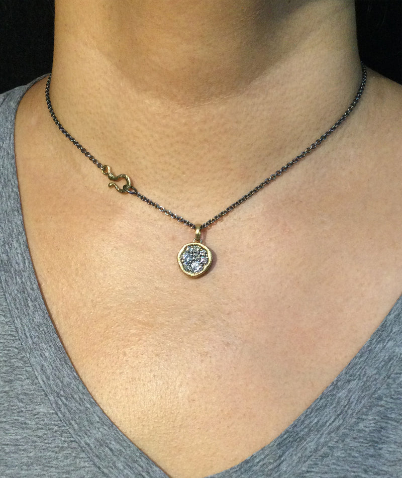 Irregular Round Dew Pond Diamond Pendant on neck