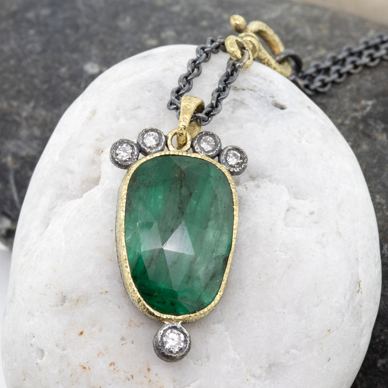 One-of-a-kind Emerald Pendant with Diamonds