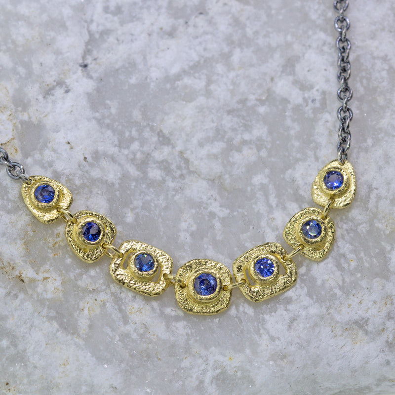Open Pebble Organic Shapes Necklace with sapphires