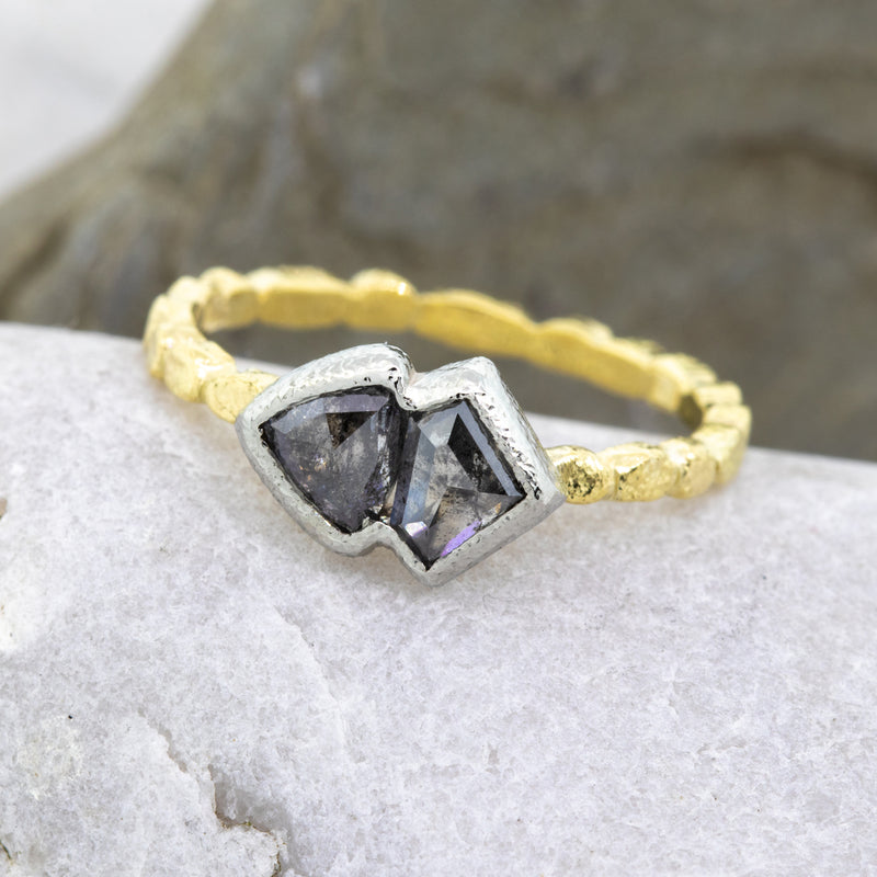 Skinny Pebbles Ring with Geo cut salt & pepper diamonds