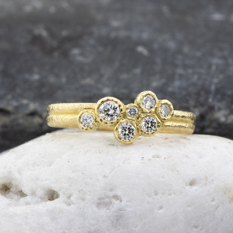 Delicate Double Band Diamond Cluster Ring