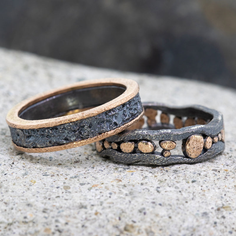 Custom River Pebbles Band with wavy edges with Rough Band