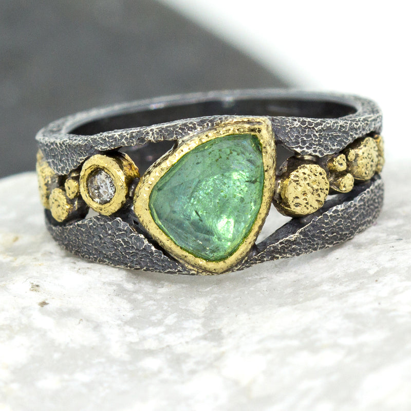 River Pebbles Ring with Green Tourmaline and Diamond – Rona Fisher Jewelry