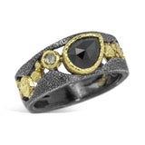 River Pebbles Ring with black diamond