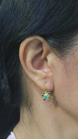 Blue Zircon Earrings with Black Diamonds