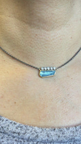 Crowned Free-form Geo Cut Aquamarine Pendant Necklace with diamonds