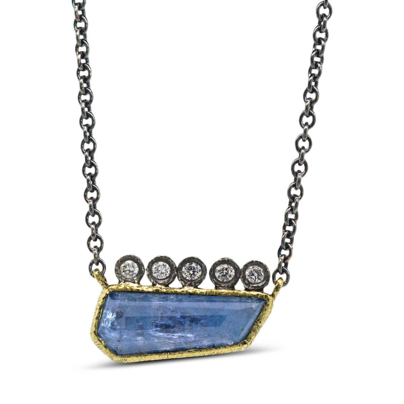One of a kind geo cut aquamarine pendant with diamonds