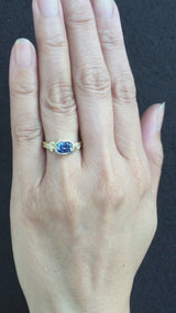 Delicate Double Band with Elongated Cushion Cut Sapphire Ring