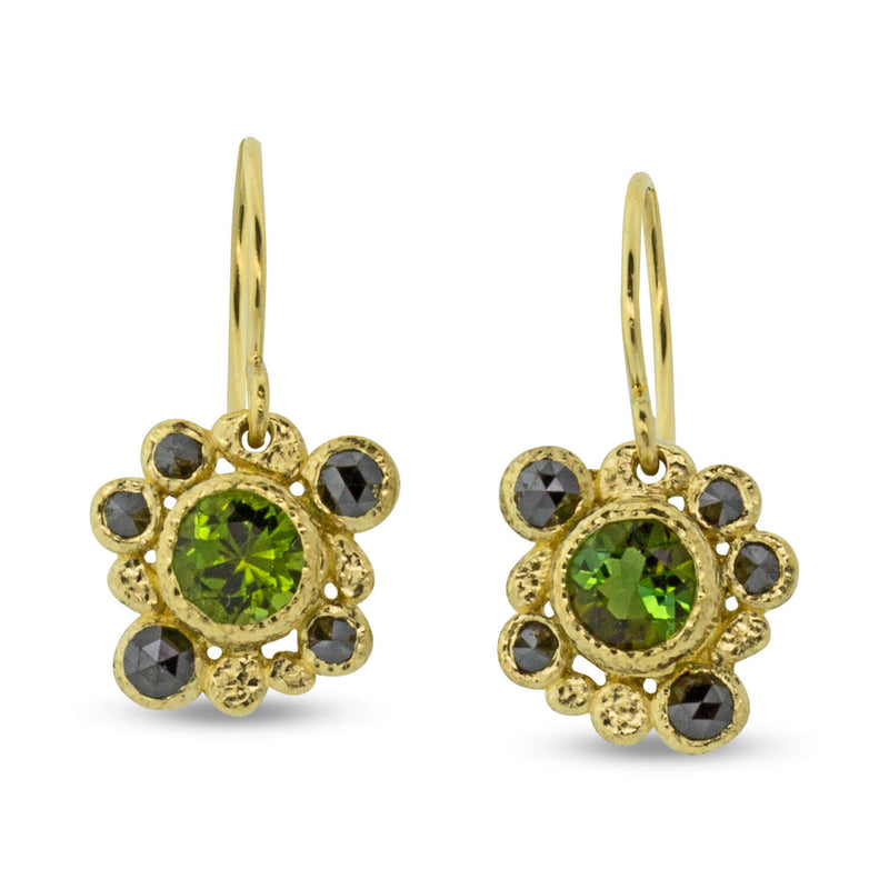 Green Tourmaline Earrings with Black Diamonds