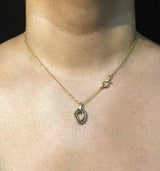 Open Pebble Pave Diamond Pendant Necklace in 18k gold on neck