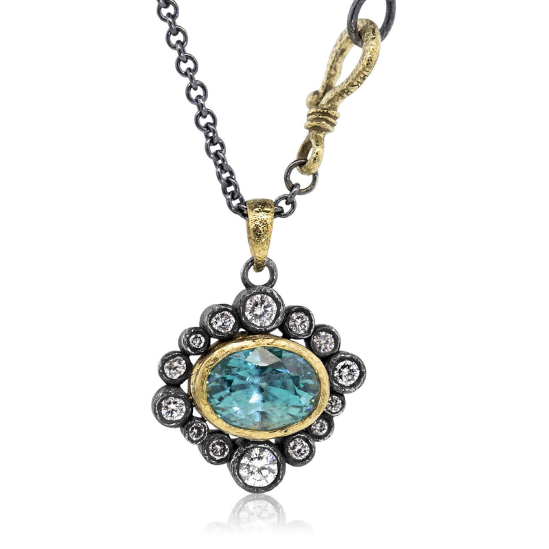 Halo Blue Zircon and Diamond Pendant – Rona Fisher Jewelry