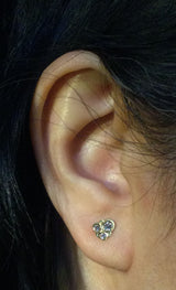 Three Stone Cluster Diamond Earrings on ear
