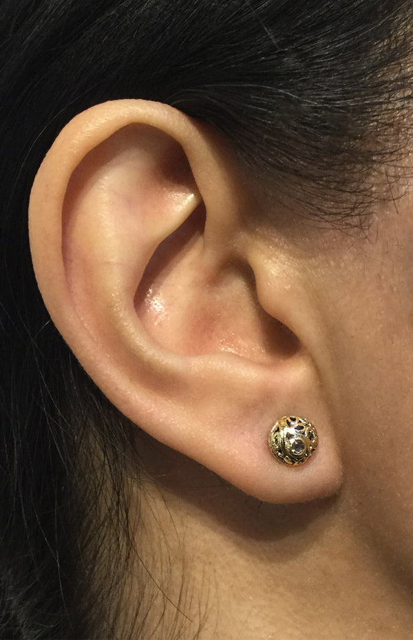 Confluence Diamond Stud Earrings on ear