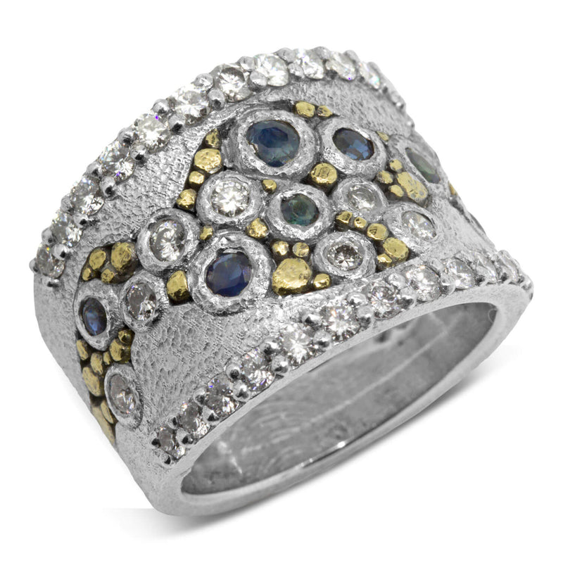 Custom River Pebbles Diamond Ring with Sapphires