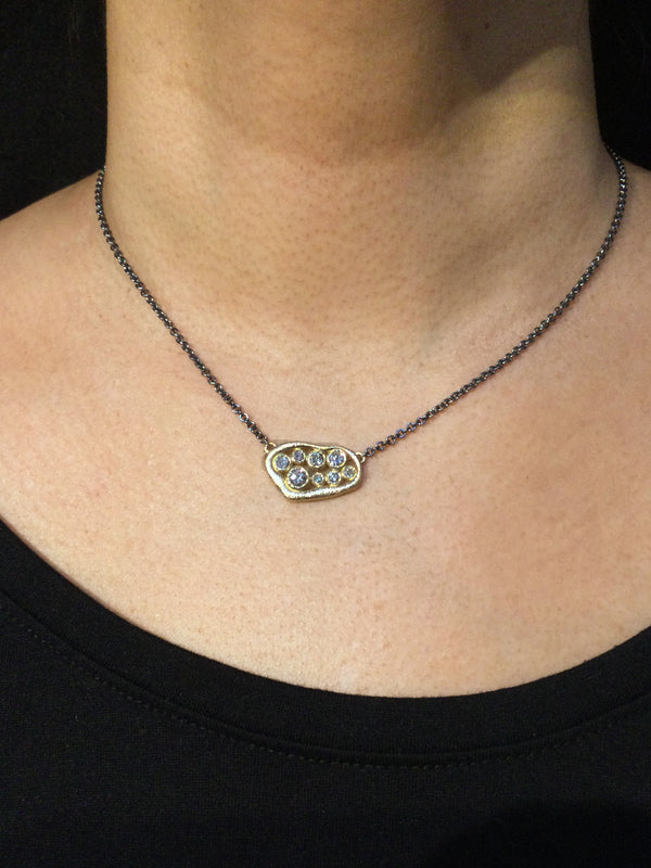 Custom Open Pebbles Diamond Necklace on neck