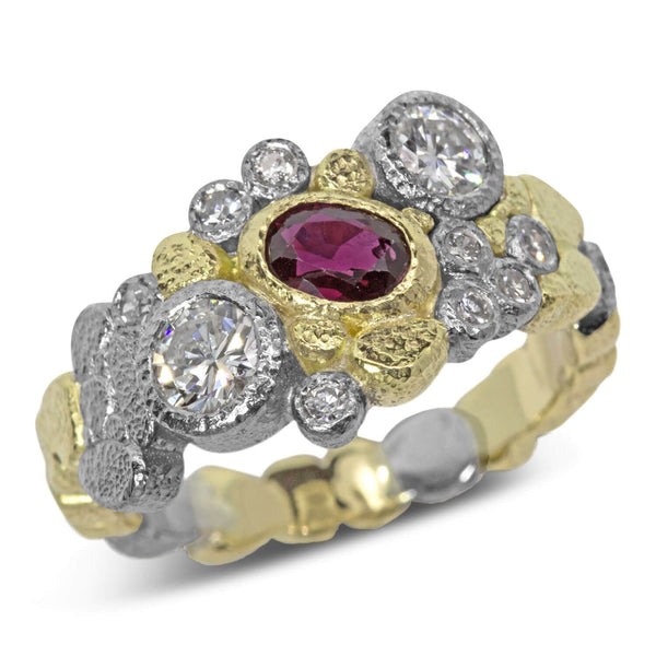 Custom Dancing Diamonds Ring with Ruby