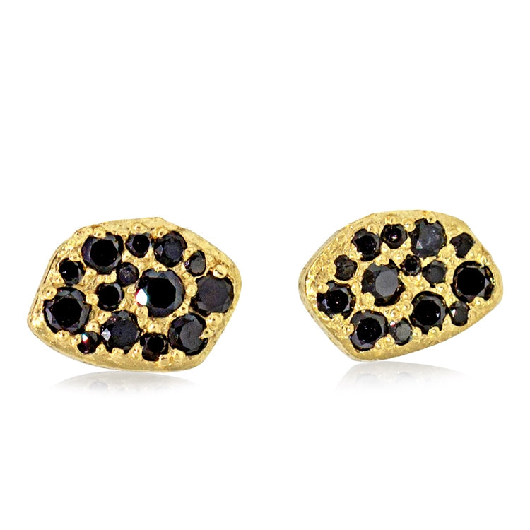 18K pave pebble stud earrings with black diamonds