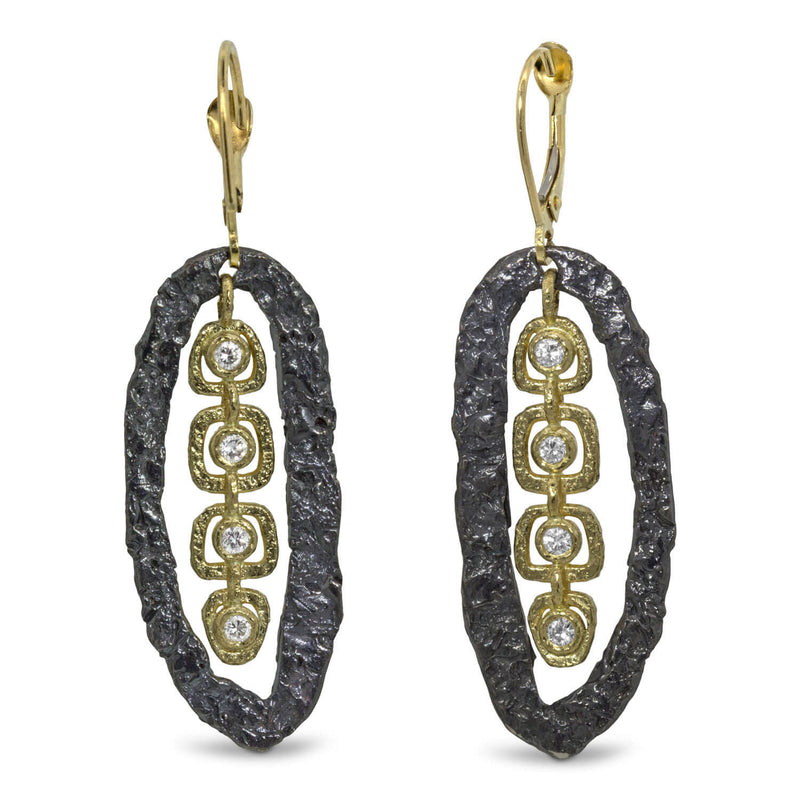 Custom Free-form Open Pebble Earrings with diamonds