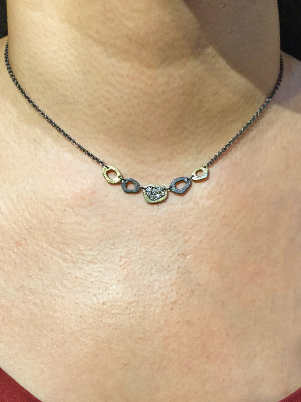Dew Pond 5 Part Diamond Necklace on neck