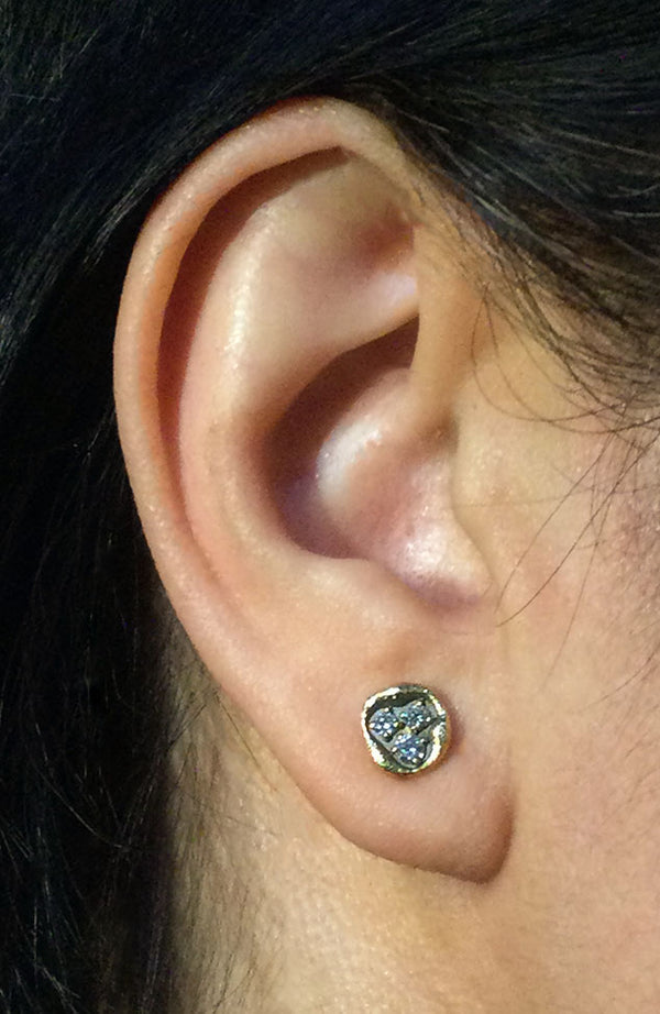 Dew Pond Diamond Cluster Stud Earrings on ear
