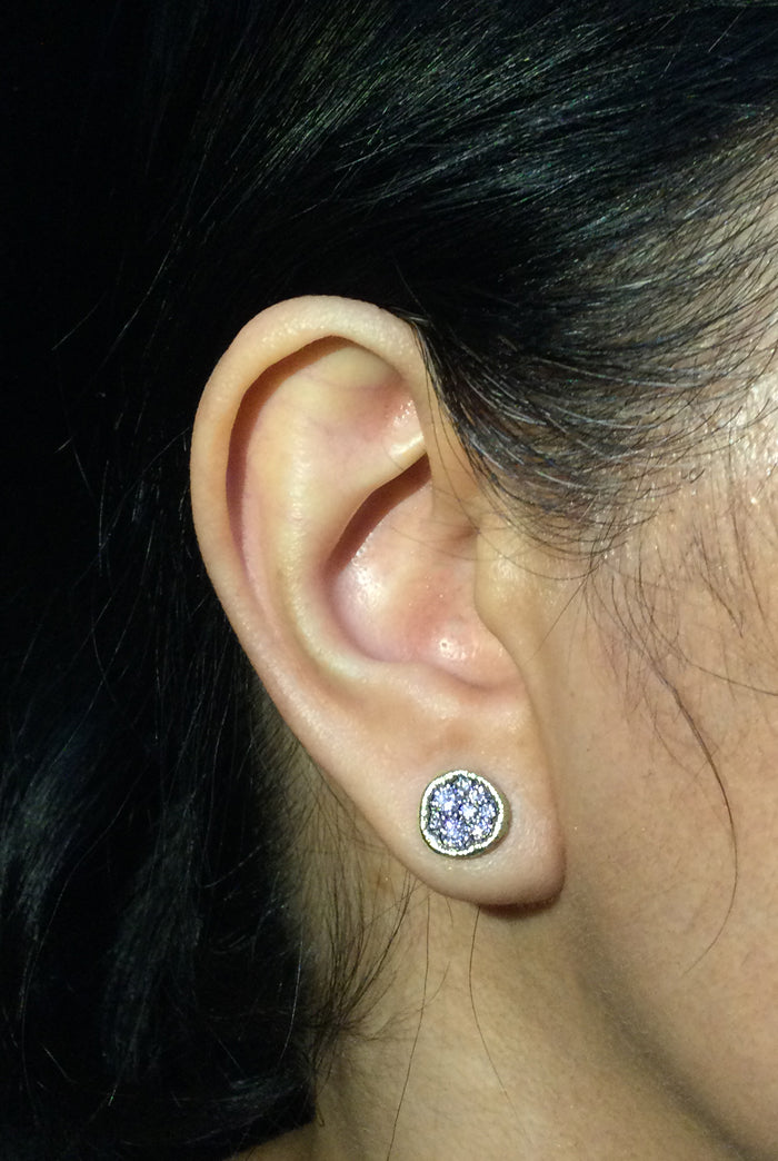 Dew Pond Diamond Stud Earrings on ear