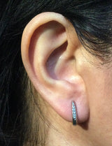 Elongated Ancient Hinged Hoop Diamond Earrings in 14k white gold on ear