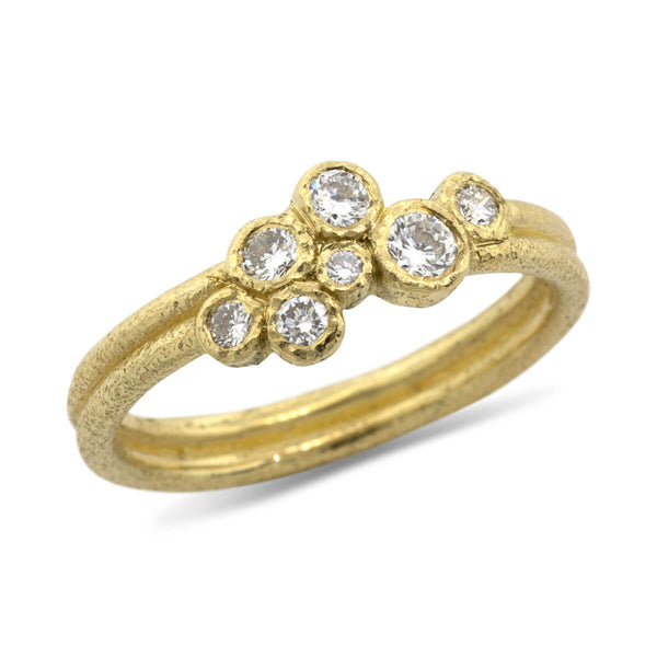 Delicate Double Band Cluster Ring with diamonds