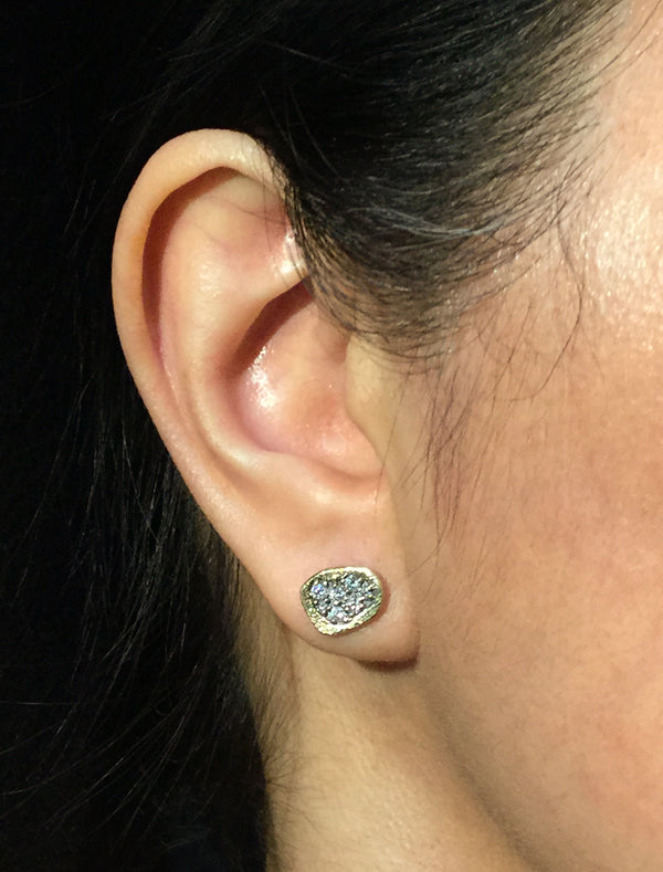 Dew Pond Diamond Stud Earrings on ear